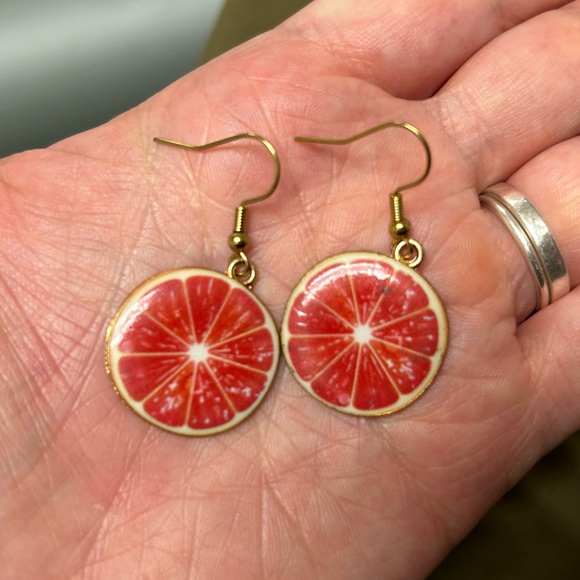 Handmade Grapefruit Slice Citrus Earrings - 1” Drop - New - Picture 2 of 2